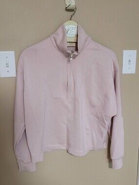 Tahari Pale Pink Quarter-Zip Mock Neck Sweatshirt